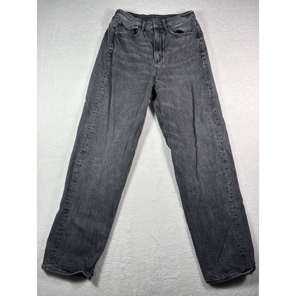 American Eagle Baggy Jeans Womens 6 Short Black High Rise Straight Leg Denim Raw